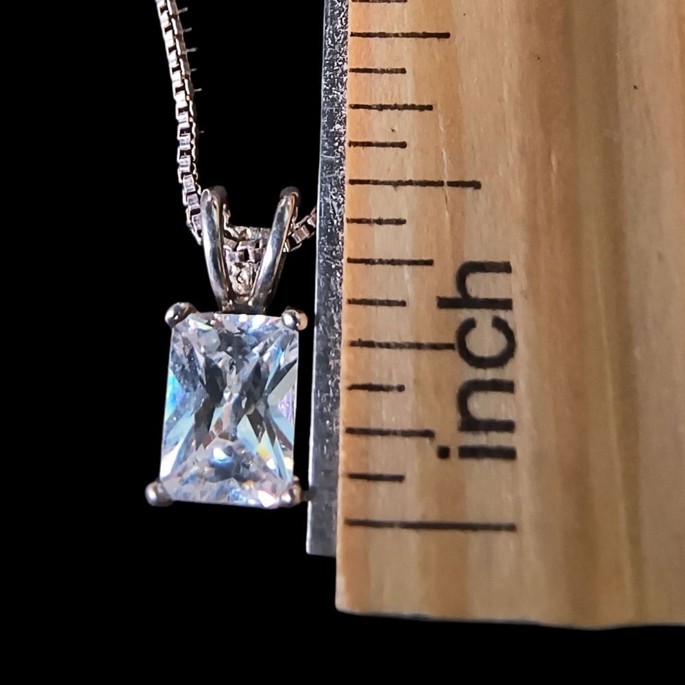 Elegant Cubic Zirconia And Sterling Silver Minimalist Pendant Necklace - Picture 4 of 10
